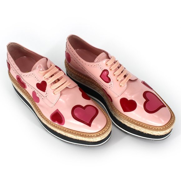 PRADA Pink Heart Oxford Espadrilles Platforms 39.5 - Picture 2 of 5